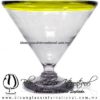 Copa Martini Postre Borde de Color. Fábrica de Vidrio Soplado Artesanal, made in México - Blown Glass Factory Store Tonala, Handcraft, Handmade.