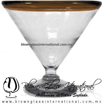 Copa Martini Postre Borde de Color. Fábrica de Vidrio Soplado Artesanal, made in México - Blown Glass Factory Store Tonala, Handcraft, Handmade.