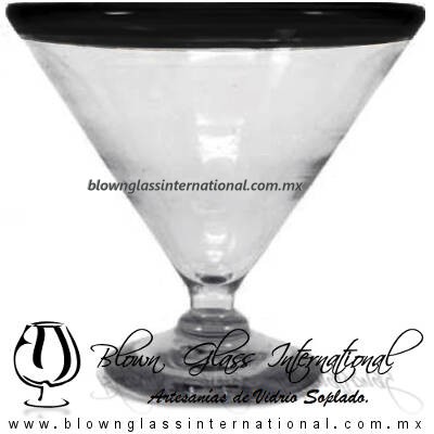 Copa Martini Postre Borde de Color. Fábrica de Vidrio Soplado Artesanal, made in México - Blown Glass Factory Store Tonala, Handcraft, Handmade.
