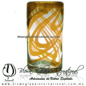 Vaso para Agua borde e hilo jalado de color. Fábrica de Vidrio Soplado Artesanal, made in México - Blown Glass Factory Store Tonala, Handcraft, Handmade.