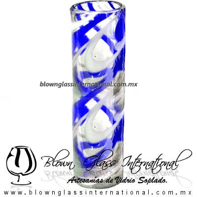 Tequilero Cilíndrico Hilo Jalado Blanco y de Color. Fábrica de Vidrio Soplado Artesanal, made in México - Blown Glass Factory Store Tonala, Handcraft, Handmade.