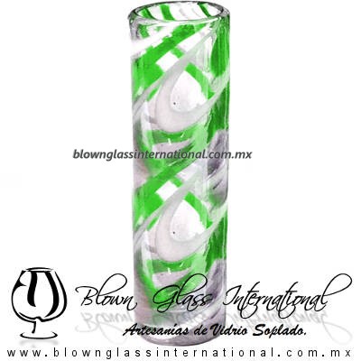 Tequilero Cilíndrico Hilo Jalado Blanco y de Color. Fábrica de Vidrio Soplado Artesanal, made in México - Blown Glass Factory Store Tonala, Handcraft, Handmade.