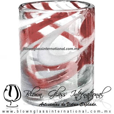 Tequilero Cilíndrico Hilo Jalado Blanco y de Color. Fábrica de Vidrio Soplado Artesanal, made in México - Blown Glass Factory Store Tonala, Handcraft, Handmade.