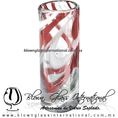 Tequilero Cilíndrico Hilo Jalado Blanco y de Color. Fábrica de Vidrio Soplado Artesanal, made in México - Blown Glass Factory Store Tonala, Handcraft, Handmade.