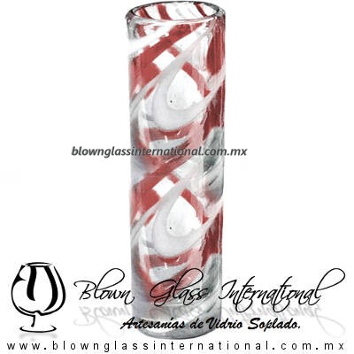 Tequilero Cilíndrico Hilo Jalado Blanco y de Color. Fábrica de Vidrio Soplado Artesanal, made in México - Blown Glass Factory Store Tonala, Handcraft, Handmade.