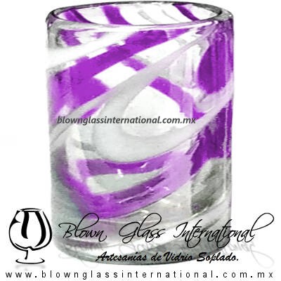 Tequilero Cilíndrico Hilo Jalado Blanco y de Color. Fábrica de Vidrio Soplado Artesanal, made in México - Blown Glass Factory Store Tonala, Handcraft, Handmade.