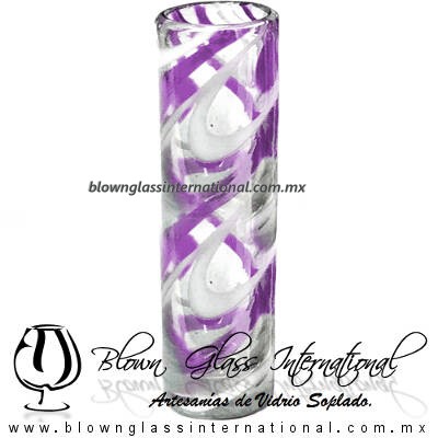Tequilero Cilíndrico Hilo Jalado Blanco y de Color. Fábrica de Vidrio Soplado Artesanal, made in México - Blown Glass Factory Store Tonala, Handcraft, Handmade.