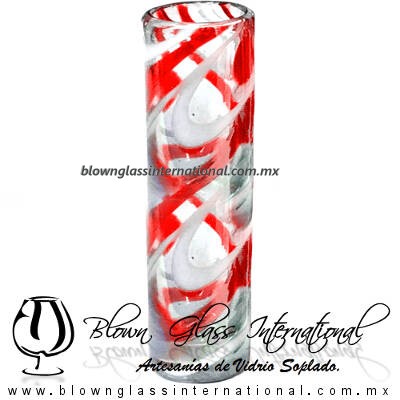 Tequilero Cilíndrico Hilo Jalado Blanco y de Color. Fábrica de Vidrio Soplado Artesanal, made in México - Blown Glass Factory Store Tonala, Handcraft, Handmade.