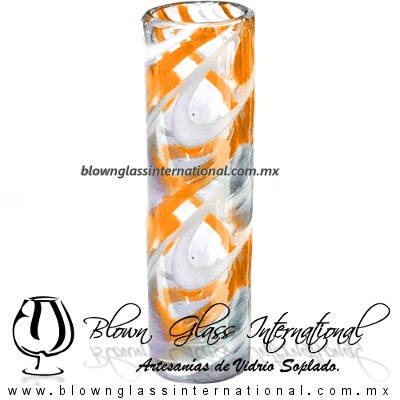 Tequilero Cilíndrico Hilo Jalado Blanco y de Color. Fábrica de Vidrio Soplado Artesanal, made in México - Blown Glass Factory Store Tonala, Handcraft, Handmade.