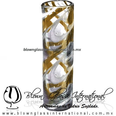 Tequilero Cilíndrico Hilo Jalado Blanco y de Color. Fábrica de Vidrio Soplado Artesanal, made in México - Blown Glass Factory Store Tonala, Handcraft, Handmade.