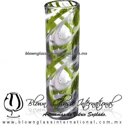 Tequilero Cilíndrico Hilo Jalado Blanco y de Color. Fábrica de Vidrio Soplado Artesanal, made in México - Blown Glass Factory Store Tonala, Handcraft, Handmade.