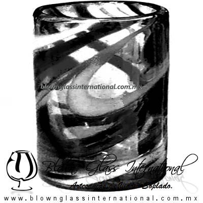 Tequilero Cilíndrico Hilo Jalado Blanco y de Color. Fábrica de Vidrio Soplado Artesanal, made in México - Blown Glass Factory Store Tonala, Handcraft, Handmade.