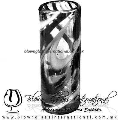 Tequilero Cilíndrico Hilo Jalado Blanco y de Color. Fábrica de Vidrio Soplado Artesanal, made in México - Blown Glass Factory Store Tonala, Handcraft, Handmade.