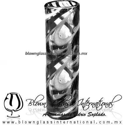 Tequilero Cilíndrico Hilo Jalado Blanco y de Color. Fábrica de Vidrio Soplado Artesanal, made in México - Blown Glass Factory Store Tonala, Handcraft, Handmade.
