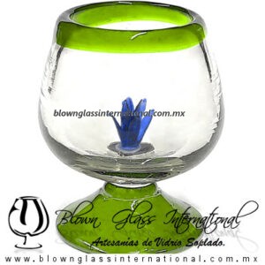 Copa Coñac Con Agave Azul Cobalto Borde y Pie de Color