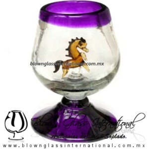 Copa Coñac Con Caballo Ámbar Borde y Pie de Color