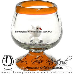 Copa Coñac Con Paloma Borde y Pie de Color