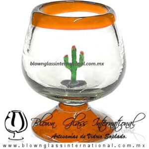 Copa Coñac Con Cáctus Verde Borde y Pie de Color
