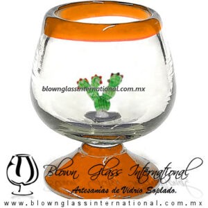 Copa Coñac Con Nopal Verde Borde y Pie de Color