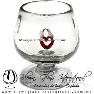 Copa Coñac Cristal Artesanal Con Figura de Corazón y Palomas
