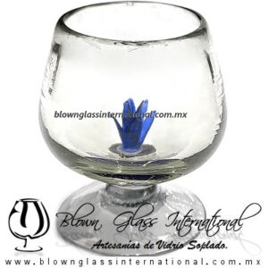 Copa Coñac Cristal Artesanal Con Figura de Agave Azul Cobalto