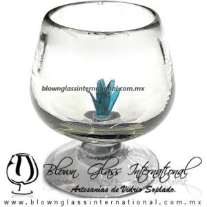 Copa Coñac Cristal Artesanal Con Figura de Agave Azul Aguamarina