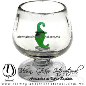 Copa Coñac Cristal Artesanal Con Figura de Chile Verde
