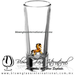 Tequilero Cónico Industrializado Cristal con Caballo Ámbar