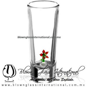 Tequilero Cónico Industrializado Cristal con Flor de Nochebuena