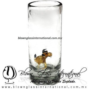 Tequilero Cilíndrico Cristal Con Toro Ámbar