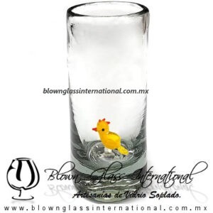 Tequilero Cilíndrico Cristal Con Pollito Amarillo