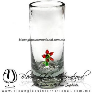 Tequilero Cilíndrico Cristal Con Nochebuena