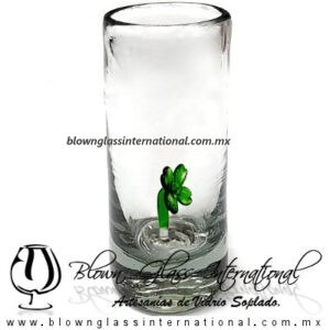 Tequilero Cilíndrico Cristal Con Trébol Cuatro Hojas