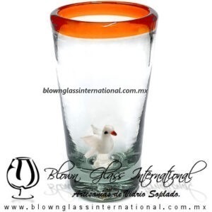 Tequilero Cónico Borde de color con Paloma Blanca